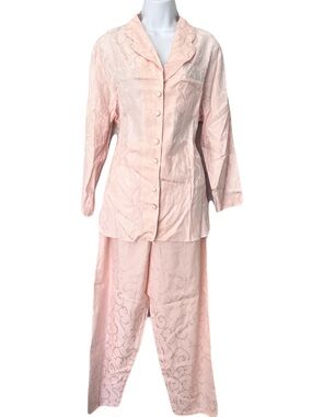 NWT Linda Hartman Pink Swirly Silk Cotton Long Sleeve Pajama Set, Size M/S